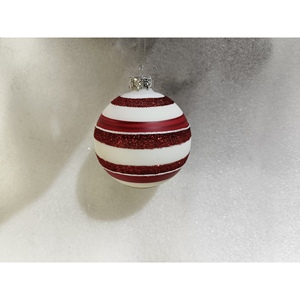 Sfera di Vetro Lucida Bianca/Rossa con Glitter Diamantato 8 cm - Product Image 1