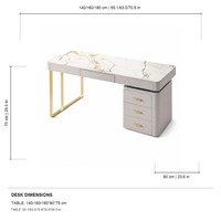 Bureau d'ordinateur moderne en MDF E1 avec plateau en pierre frittée, trois tiroirs et poignées, pour bureau à domicile ou usage commercial
