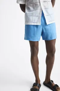 High Quality Manufacturers For Customs Clothes 100% Linen Shorts For Men Adjustable Elastic Waistband Men's Linen Shorts