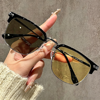 Lunettes optiques de créateur semi-cerclées pour hommes, style classique, avec logo personnalisé, photochromiques, vision nocturne, en PC, forme diamant, noires, 2026
