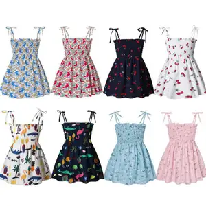 Children's Suspender Dress Printing Floral Dresses Baby Girls Cotton Flowers Skirt For Summer