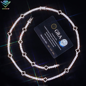 Yu Ying Design 925 Sterling Silver VVS Mossanite Diamond With Four Leaf Clover <strong>Black</strong> Agate Necklace Moissanite Tennis <strong>Chain</strong> - Product Image 3