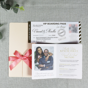 Cartes d'invitation de mariage créatives DIY <span class=keywords><strong>rose</strong></span>/<span class=keywords><strong>rose</strong></span> poudré, style passeport, avec dorure à chaud et <span class=keywords><strong>couverture</strong></span> en papier, et joli nœud en ruban - Product Image 2