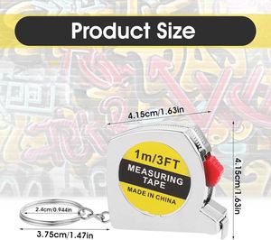 Cinta métrica retráctil de bolsillo de 3 pies (1 m) con llavero, doble cara, métrica y en pulgadas, para ferreterías y suministros de bricolaje en EE. UU. - Product Image 2