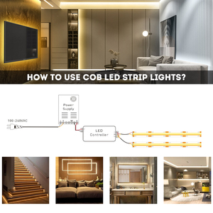 Bande LED COB en gros 320 LED/m 12V/24V 8W/m Lumière linéaire flexible à pixels Rouleau de 5M 2700K 3000K 4000K 6500K 8mm pour armoire et pièce - Product Image 5