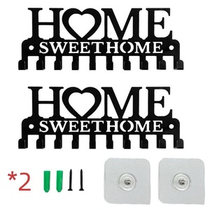 Home Sweet Home - Perchero decorativo de metal con 10 ganchos para almacenamiento en la entrada, color negro - Product Image 2