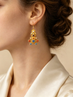 Boucles d'oreilles pendantes en filigrane plaqué or argent sterling 925 de luxe personnalisées OEM/ODM, pierres précieuses multicolores, perles d'eau douce, pour mariage et soirée
