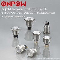ONPOW GQ Series 10/12/16/19/22/25/30/40mm Montage sur panneau SPDT DPDT Verrouillage/Momentané Métal LED Boutons Poussoirs IP65 IP67