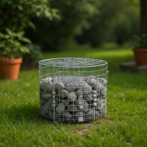 Gabion <b>Basket</b> Wire <b>Mesh</b> Container Silver Galvanized Iron Single Tier Standing Type Neatening <b>Storage</b> Industrial Style - Product Image 2