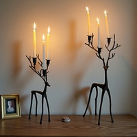 Nordischer Vintage-Hirschförmiger Eisen-Kerzenhalter Mehrköpfiger Kerzenständer Wohnzimmer Eingangsbereich Deko Eisen-Ornament Schlafzimmer Schreibtisch