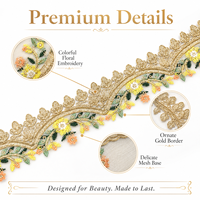 Ruban en dentelle à mailles larges de 2,56 pouces avec broderie florale or champagne pour robe, costume, couture DIY, artisanat, décoration, accessoires, cadeaux