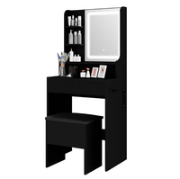 Coiffeuse avec miroir LED éclairé et prise de courant, table de maquillage avec tiroirs et armoire