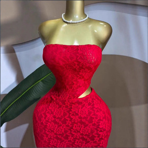 Vestido Maxi de Encaje sin Tirantes para Mujer - Vestido Formal Ajustado con Encaje Floral Rojo, Vestidos de Moda para Mujer - Product Image 5