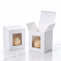 Boîte en papier pliable blanche avec fenêtre transparente en PET, boîte cadeau carrée en kraft vierge pour bougie, savon, cosmétique, petit cadeau, impression de logo personnalisée