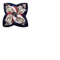 Foulard carré en soie bleu marine 50 cm à motif écossais et blason de créateur pour cravate professionnelle et décoration de sac