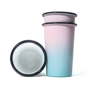 12oz Enamel Cup Custom Logo Color Beer Mug Outdoor Travel Cups Ceramic Wholesale Drinkware Mini Kids Mug with Handle Classic