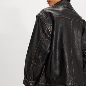 Veste en cuir marron vintage rétro pour femme, style motard décontracté américain, veste courte tendance pour femme - Product Image 4