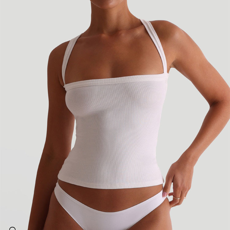 Women's New Design Ribbed Square Neck Workout Tank Top Sexy Back Stretchy Soft Sleeveless Yoga Shirt Cross Back Breathable