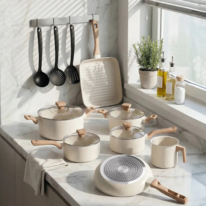 High Quality Ceramic Coated <b>Pot</b> Pan Silicone Glass Lids Soft Touch Handle Non Stick 15 Piece Aluminium Cookware <b>Set</b> - Product Image 3