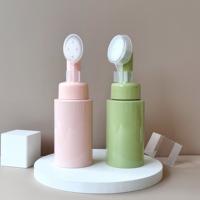 Bouteille pompe à mousse en plastique PET de 200 ml avec brosse en silicone et capuchon anti-poussière, vide, pour nettoyant visage, mousse, emballage cosmétique