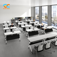 Table de formation collaborative pliable avec cadre blanc, plateau noir et roulettes pour réunions de bureau, salles de formation et salles de classe