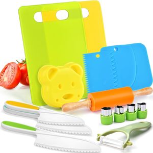 15 parça Mini plastik güvenli bıçak çocuk çocuk mutfak gerçek pişirme pişirme ile TENCERE <span class=keywords><strong>SET</strong></span>İ oklava ve kesme tahtası - Product Image 1