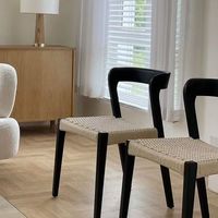 Chaise de salle à manger moderne japonaise Wabi-sabi en bois massif avec dossier en rotin tressé, en noyer noir, écologique, durable et imperméable pour la maison
