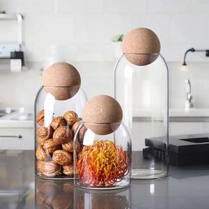 Pot hermétique d'organisation pour garde-manger 1100 ml en verre borosilicate transparent, compatible micro-ondes et lave-vaisselle, empilable, avec couvercle en liège pour épices - Product Image 1
