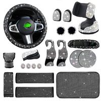 Ensemble d'accessoires de voiture scintillants : Housse de volant rose en fibre synthétique avec strass, support de téléphone pour voiture, housse de levier de vitesse et coussin d'accoudoir