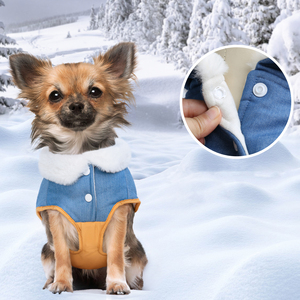 Comodidad personalizada con rayas reflectantes amarillo mezclado azul chaqueta impermeable cálido perro 2 <span class=keywords><strong>capas</strong></span> forro polar cachorro abrigo de invierno - Product Image 2