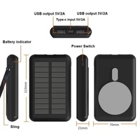 Batterie externe solaire magnétique portable d'extérieur 10000mAh, mini chargeur sans fil ultra-mince rapide double USB USB-C 15W pour téléphone
