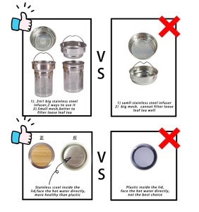 Bouteille d'eau en bambou à double paroi isolée BS01-A 480 ml 17 oz avec infuseur à thé en acier inoxydable pour thé détox en déplacement - Product Image 2