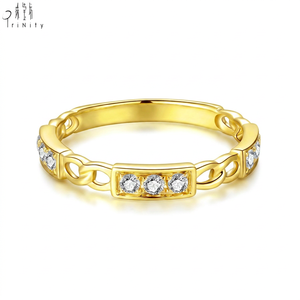 Anillo de Oro Sólido de 18K con Diamantes Naturales Reales Brillantes, Diseño de Cadena Exquisito, Hecho a Mano con Calidad Tremenda - Product Image 1