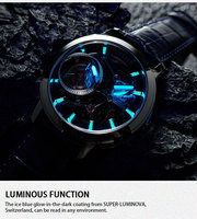 Montre Tourbillon squelette en or rose personnalisée, montre mécanique de luxe en cuir, étiquette privée unique, montre-bracelet mécanique OEM