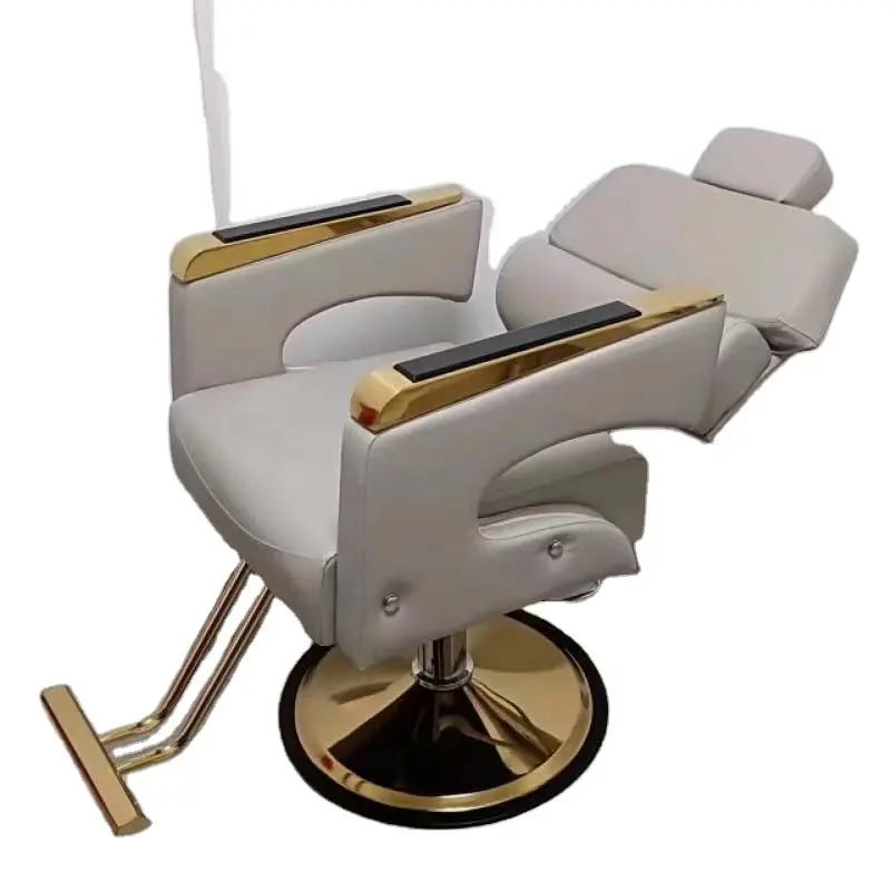 كرسي حلاقة قابل للطي للبيع بسعر رخيص لأثاث صالون الشعر الوردي وأثاث صالونات الحلاقة باللون الأسود والذهبي الحديث قطعتان