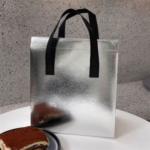 Sac isotherme gris argenté non tissé pour emballage alimentaire, garde au chaud et au froid, livraison réutilisable, pochette thermique portable - Product Image 5