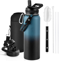 Bouteille d'eau isotherme anti-fuite 40oz en acier inoxydable à triple paroi sous vide avec couvercles à bec verseur et paille – Gourde moderne