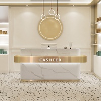 Bureau de réception moderne minimaliste en bois massif avec logo personnalisé pour salon de beauté, spa, institut de manucure, hôtel, hôpital et supermarché