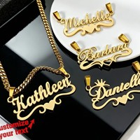 Collar Unisex Personalizado de Acero Inoxidable con Baño de Oro PVD de 18K, Colgante con Letra y Nombre, Estilo Europeo-Americano para Uso Diario