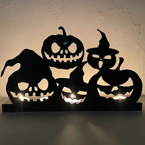 <strong>Zombie</strong> Skeleton Pumpkin Silhouette Cutout Halloween Gift Iron Tealight Candle Holder - Product Image 1