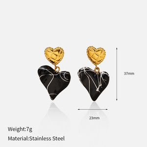 Boucles d'oreilles cœur en acier inoxydable plaqué or pour femmes Bijoux de mode E511 - Product Image 6