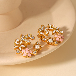 ต่างหูเม็ดเดี่ยวไข่มุกดอกไม้สแตนเลสสำหรับผู้หญิง <span class=keywords><strong>E546</strong></span>เครื่องประดับแฟชั่น - Product Image 2