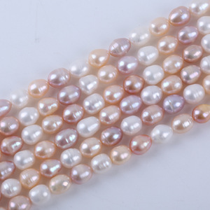 Perlas de Agua Dulce Cultivadas en Forma de Arroz de 8-9 mm, Color Blanco y Morado Mixto, para Bisutería DIY - Product Image 1
