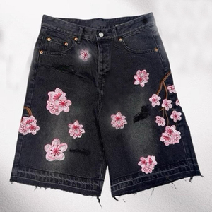 Pantaloncini larghi in cotone 100% personalizzati di alta qualità in <span class=keywords><strong>Denim</strong></span> Jorts oversize Vintage ricamati lavati per uomini stile Casual - Product Image 4