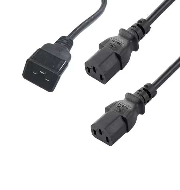 C20 to 2x C13 Y Type Splitter Cable 10A 250V High Temperature Resistant Power Cord for Data Center and Infrastructure