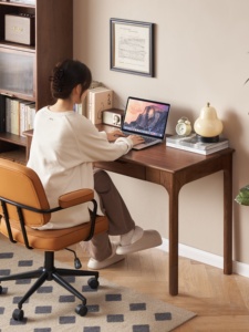 B5164 Bàn Làm Việc Gia Đình Bằng Gỗ Óc Chó Màu Đen Trơn Phong Cách Bắc Âu Với <span class=keywords><strong>2</strong></span> Ngăn Kéo Đựng Đồ Bàn Học Bằng Gỗ - Product Image 2