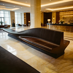 Y508 Banco Decorativo de Madera Hecho a Mano con Líneas Onduladas para Sala de Estar, Decoración de Hotel, Área de Recepción, Oficina - Product Image 3