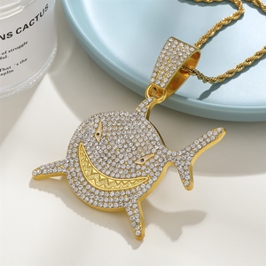 Pendentif Requin Surdimensionné Hop Punk Iced Out avec Chaîne Cubaine Entièrement Sertie de Strass CZ, Bijou Unisexe Rétro Tendance Urbaine - Product Image 4