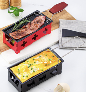 Ensemble de <span class=keywords><strong>raclette</strong></span> et de grillades en acier au carbone pour la cuisine à domicile avec revêtement antiadhésif en PTFE, plateau de cuisson rotatif et ensemble de cuisinière, manche en bois - Product Image 6