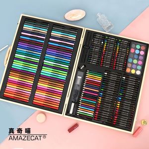 Popular Juego de Dibujo de Madera de 220 Piezas para Niños, Pintura Artística, Acuarelas, Crayones, Pasteles al Óleo, Regalo para Niños Pequeños - Product Image 2